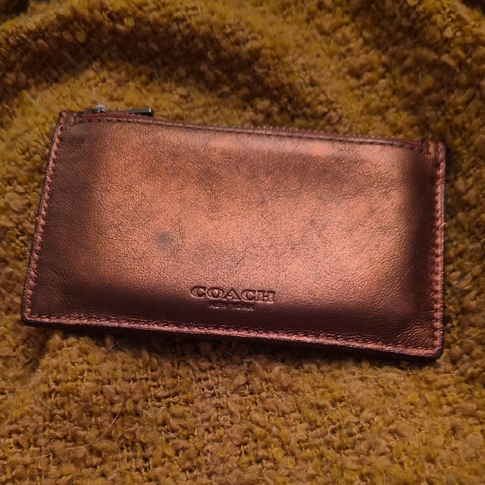 Coach Metallic Orange Leather Card Holder
